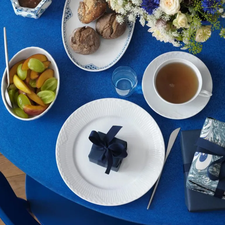 Hvit Riflet Halvblonde tallerken 25 cm