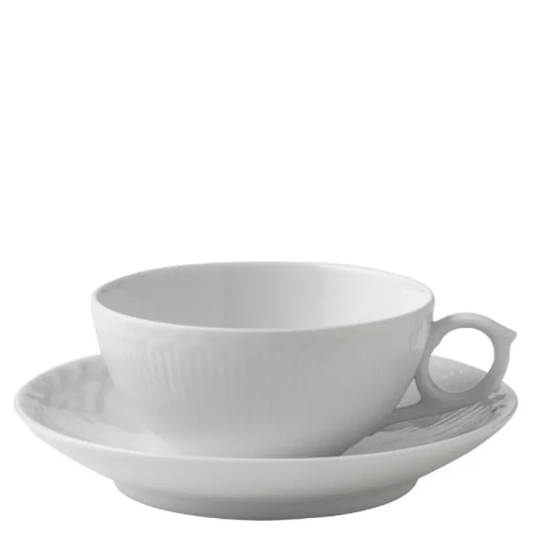 Hvit Riflet Halvblonde tekopp m/skål 20 cl