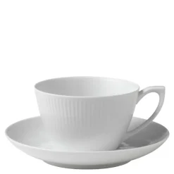 Hvit Riflet kopp m/underfat 28 cl