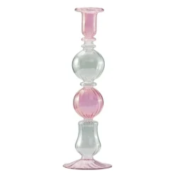 Illume lysestake 25 cm rosa/grønn