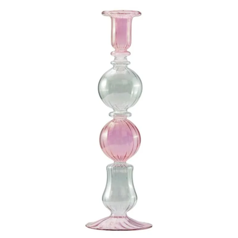 Illume lysestake 25 cm rosa/grønn