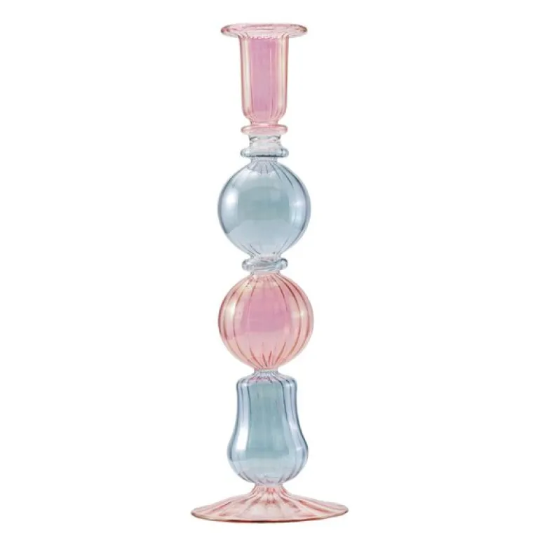 Illume lysestake 25 cm rosa/blå