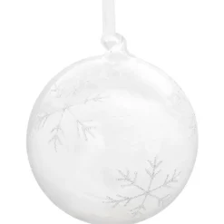 Julekule med snø stjerne sølv 12 cm
