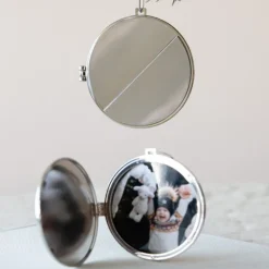 Julepynt medaljong m/fotoramme 7x7 cm ingen tekst sølv