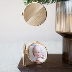 Julepynt medaljong m/fotoramme 7x7 cm mormor gull