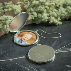 Julepynt medaljong m/fotoramme 7x7 cm bestefar sølv