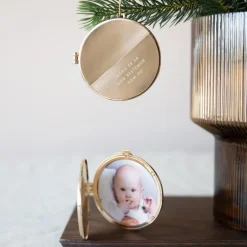 Julepynt medaljong m/fotoramme 7x7 cm bestemor gull