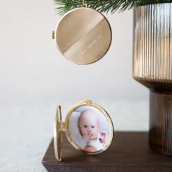 Julepynt medaljong m/fotoramme 7x7 cm min første jul gull