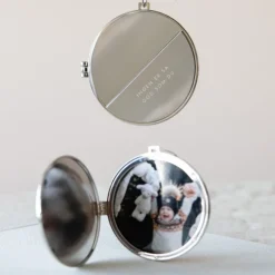 Julepynt medaljong m/fotoramme 7x7 cm god som du sølv