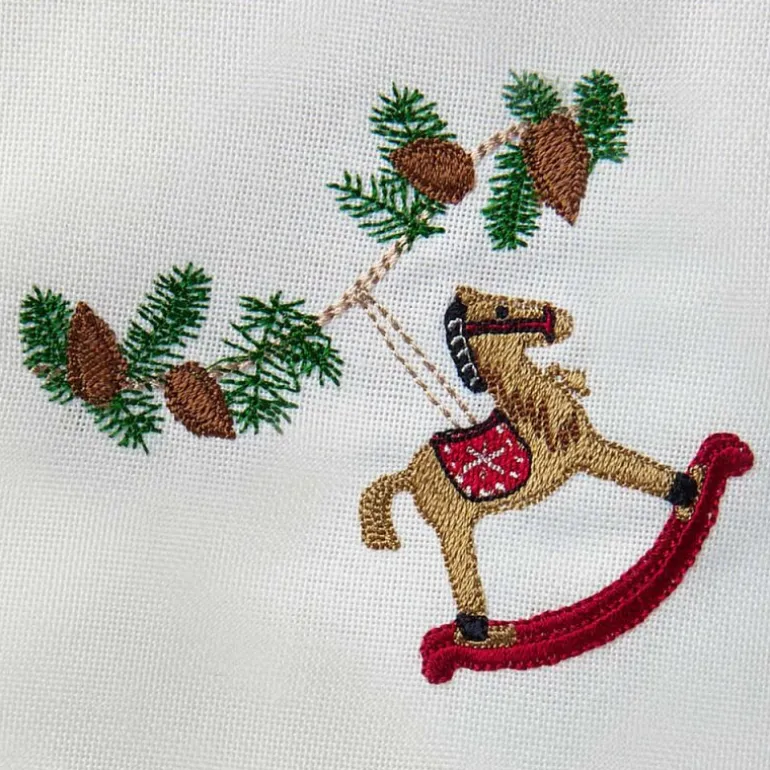 Juleserviett i stoff med gyngehest 50x50 cm