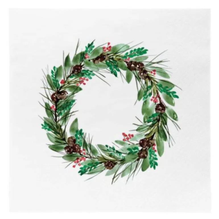 Juleserviett julekrans 33x33 cm grønn