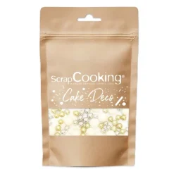 Kakestrø små kuler 80 g hvit/gull/sølv