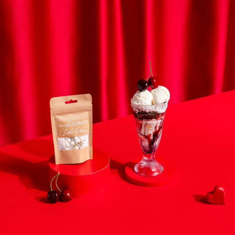 Kakestrø små kuler 80 g hvit/gull/sølv