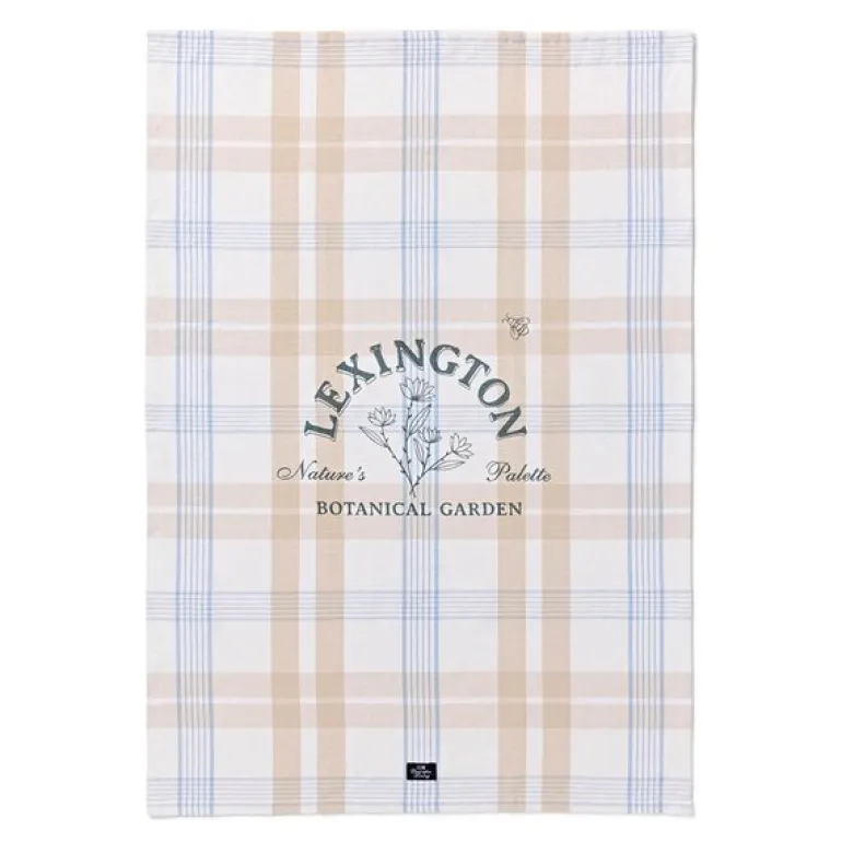 Kjøkkenhåndkle botaniske ruter 50x70 cm blå/hvit