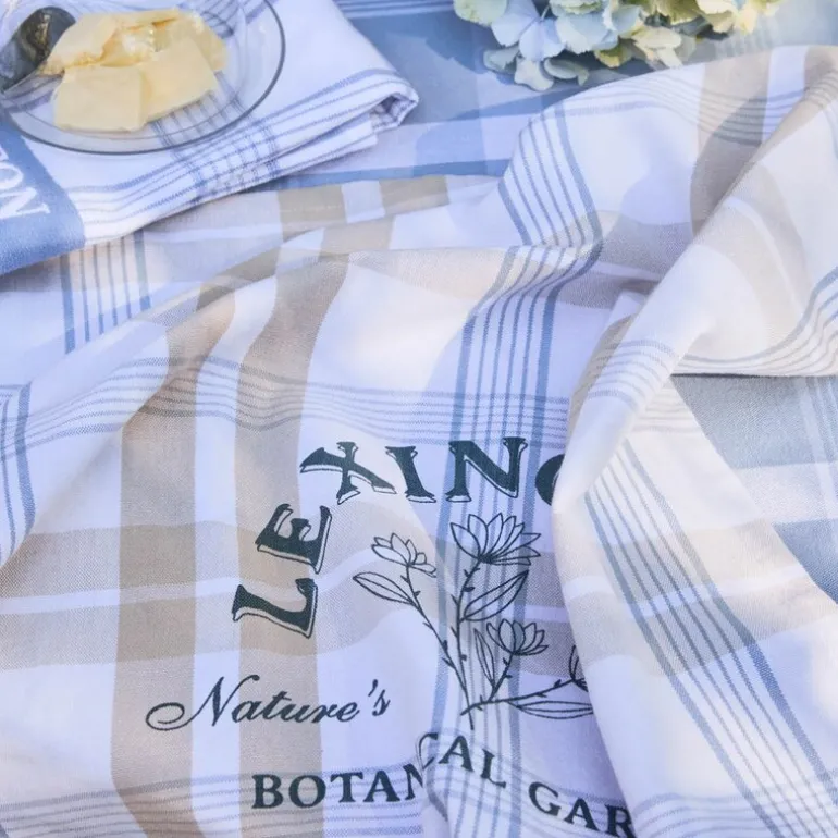 Kjøkkenhåndkle botaniske ruter 50x70 cm blå/hvit