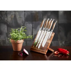 Knivsett 5 deler m/magnetisk blokk oliventre