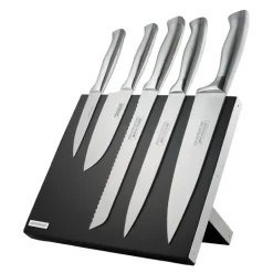 Knivsett m/magnetblokk 6 deler 36 cm stål/svart