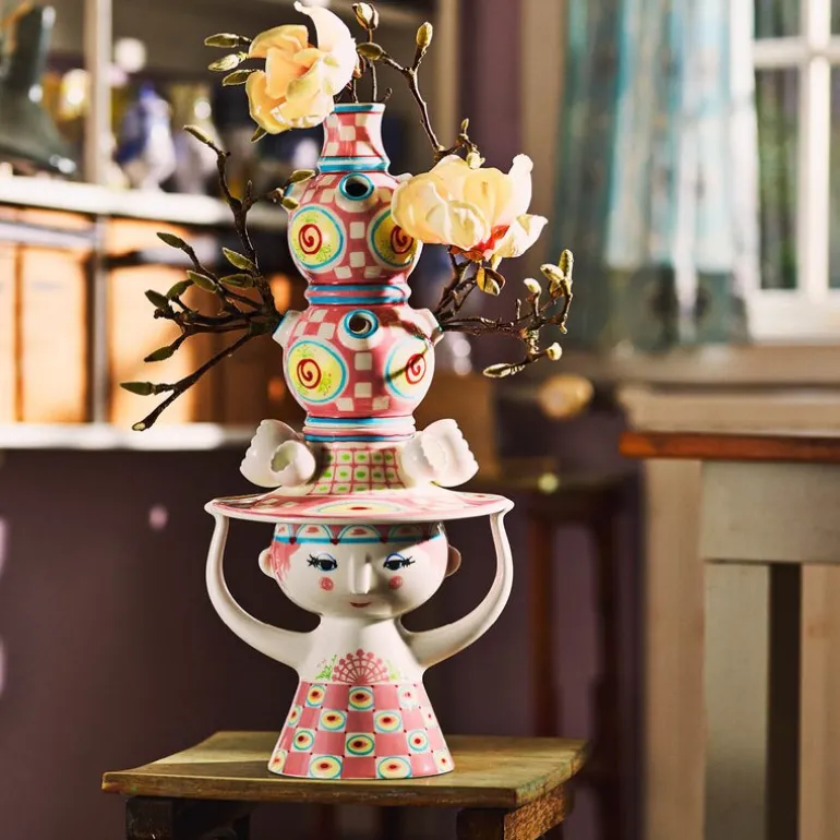 Lady with hat vase 50 cm rosa