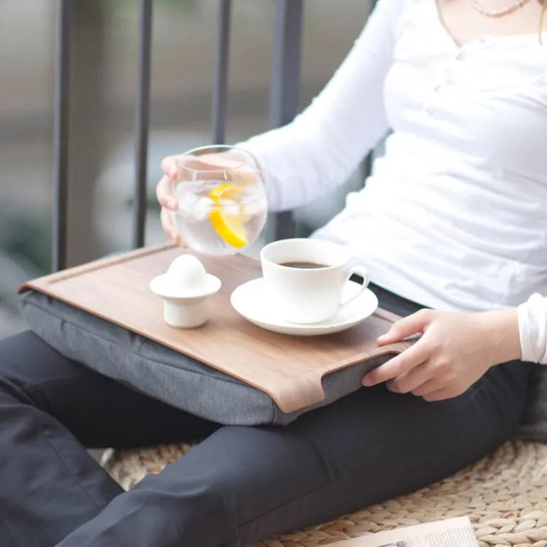 Laptray knebrett anti-slip 43x23 cm valnøtt/grå