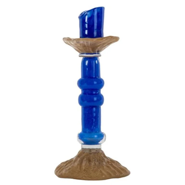 Lara lysestake medium 12x26 cm blå