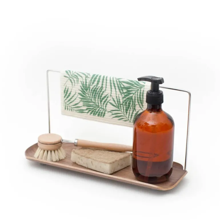 Leaf oppvaskbrett m/klutholder 33x11,5 cm valnøtt