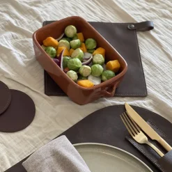 Leather gryteklut 21x21 cm brun