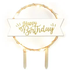LED kaketopp Happy Birthday natur