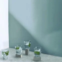 Linje vannglass 30 cl 4 stk rillet isblå