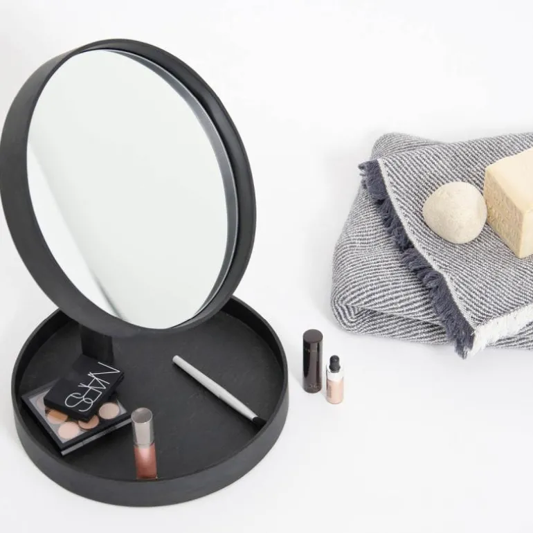 Look sminkespeil med fot 25 cm mørk eik