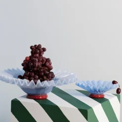 Lori skål 38 cm lys blå/vinrød