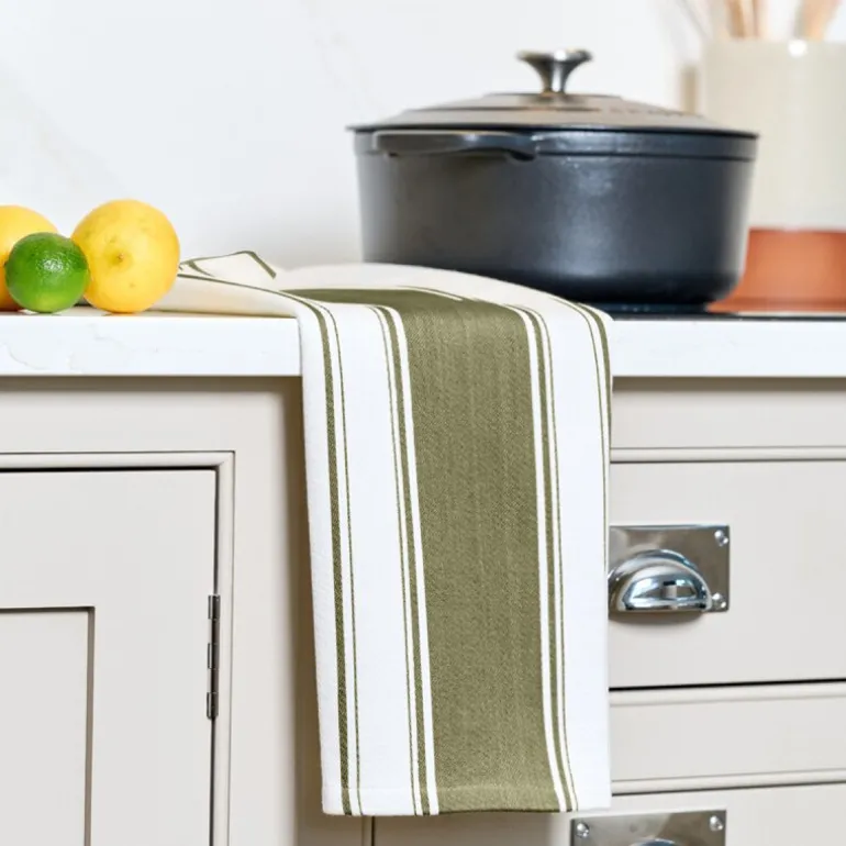 Love Colour stripet kjøkkenhåndkle 70x45 cm olivengrønn