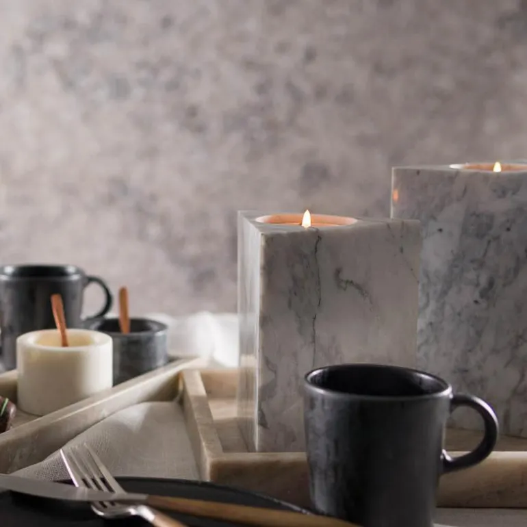 Marmaros lysestake 18 cm hvit