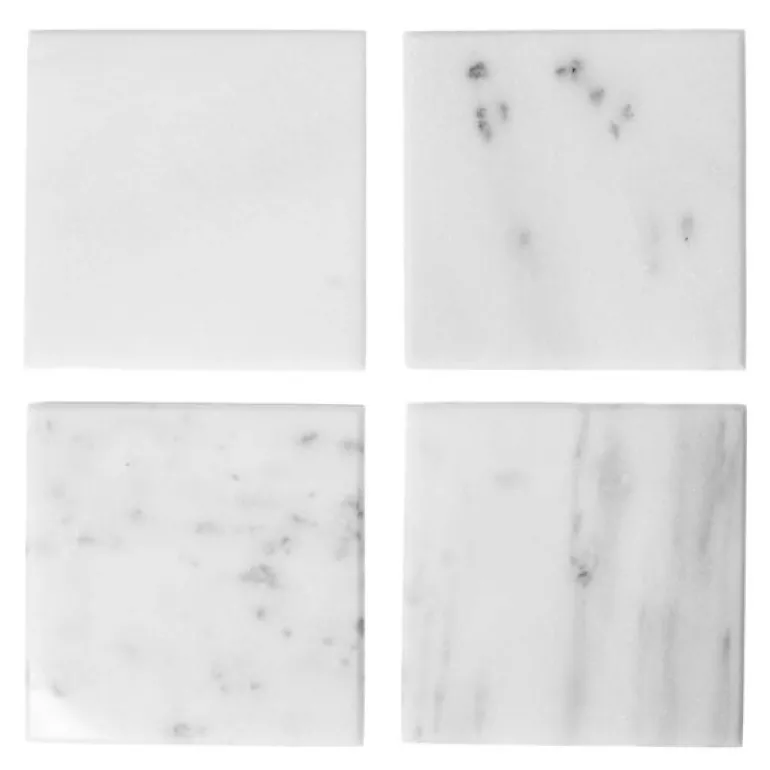 Marmor glassbrikke kvadratisk 10x10 cm 4 stk hvit