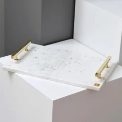 Marmorbrett med håndtak M 40,5x25,5 cm hvit