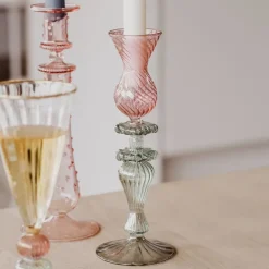 Mary lysestake 25 cm rosa/grønn