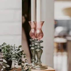 Mary lysestake 25 cm rosa/grønn