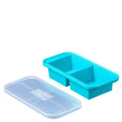 Matoppbevaring med lokk silikon 2-cup 2x500 ml blå