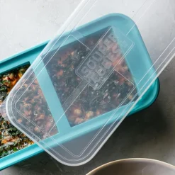 Matoppbevaring med lokk silikon 2-cup 2x500 ml blå