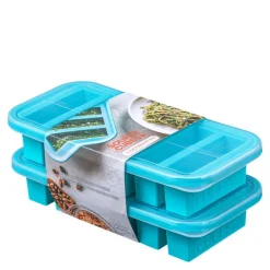 Matoppbevaring med lokk silikon Half-cup 6x125 ml 2 stk blå