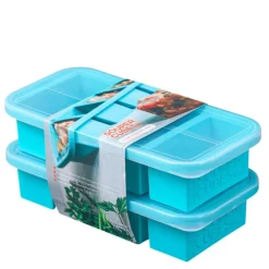 Matoppbevaring og lokk silikon 1-cup 4x250ml 2 stk blå