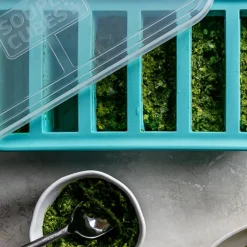 Matoppbevaring og lokk silikon Half-cup 6x125 ml blå