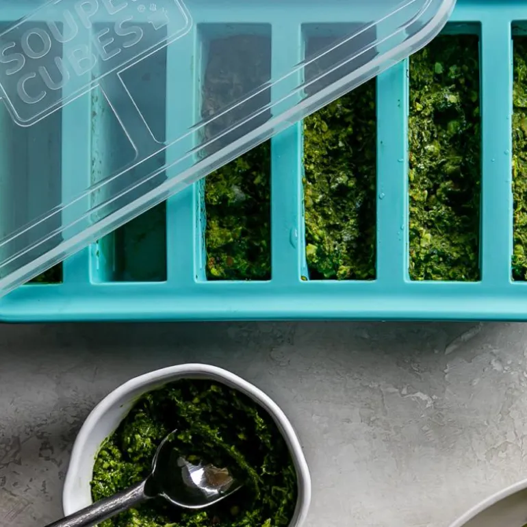 Matoppbevaring og lokk silikon Half-cup 6x125 ml blå