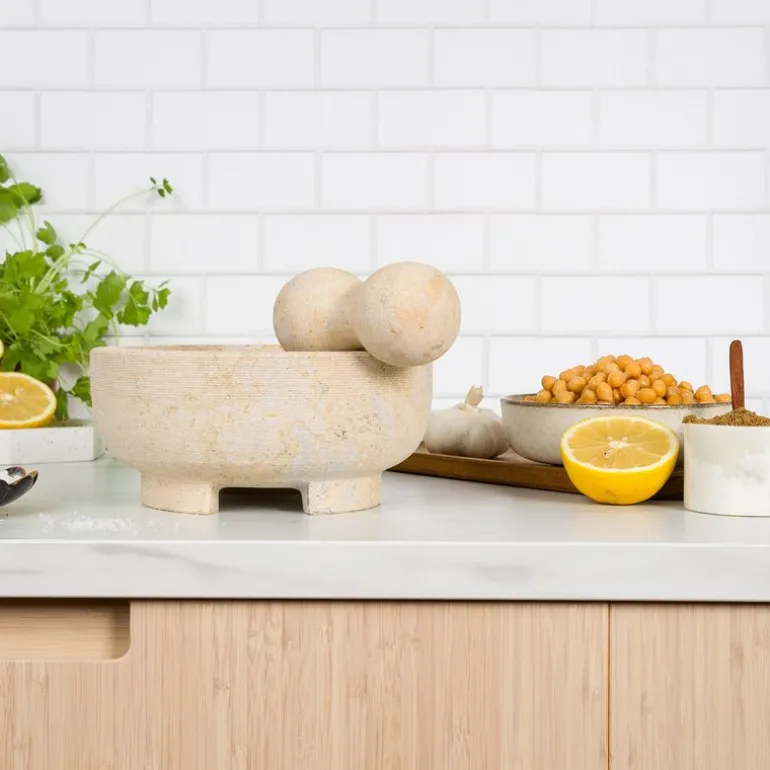 Morter 20 cm beige marmor