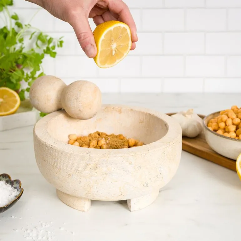 Morter 20 cm beige marmor