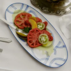 Motif ovalt fat 37 cm blå/hvit