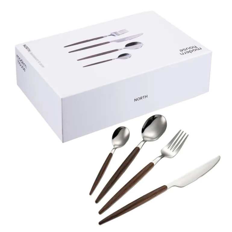 North bestikksett 16 deler brun/blank