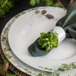 Nostalgi serviettring 4 stk hvit/grønn