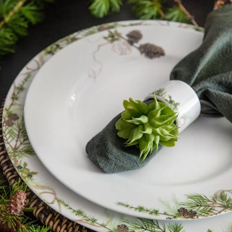 Nostalgi serviettring 4 stk hvit/grønn