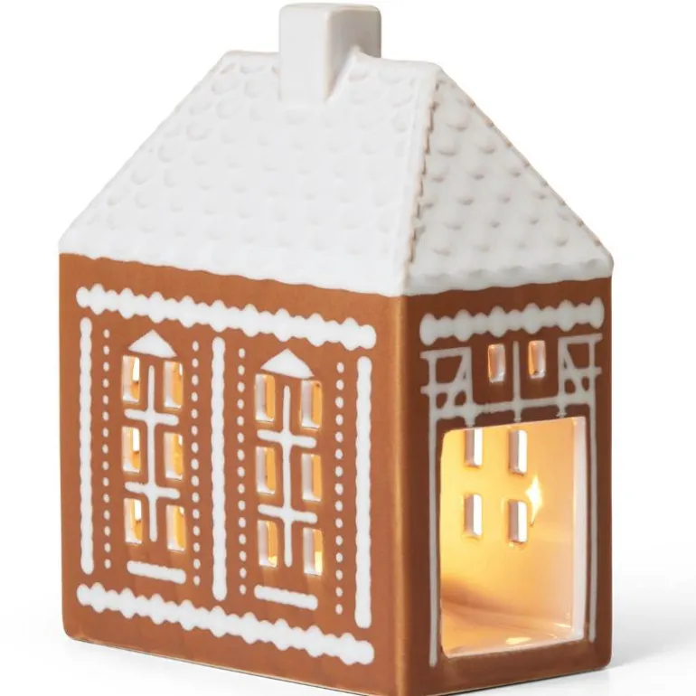 Pepperkakehus lyshus medium 15 cm brun