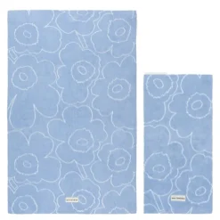 Piirto Unikko håndklesett 160x100 cm/100x50 cm 2 stk blå/hvit